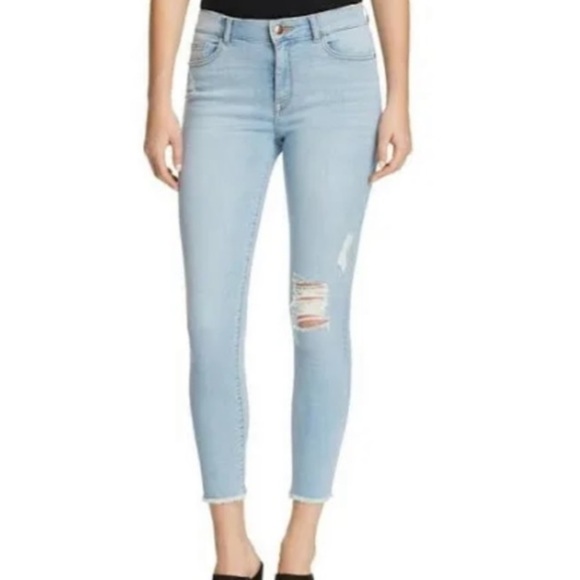 DL1961 Farrow Insta Slim Distressed Ankle Raw Hem Denim Jeans - Picture 1 of 13